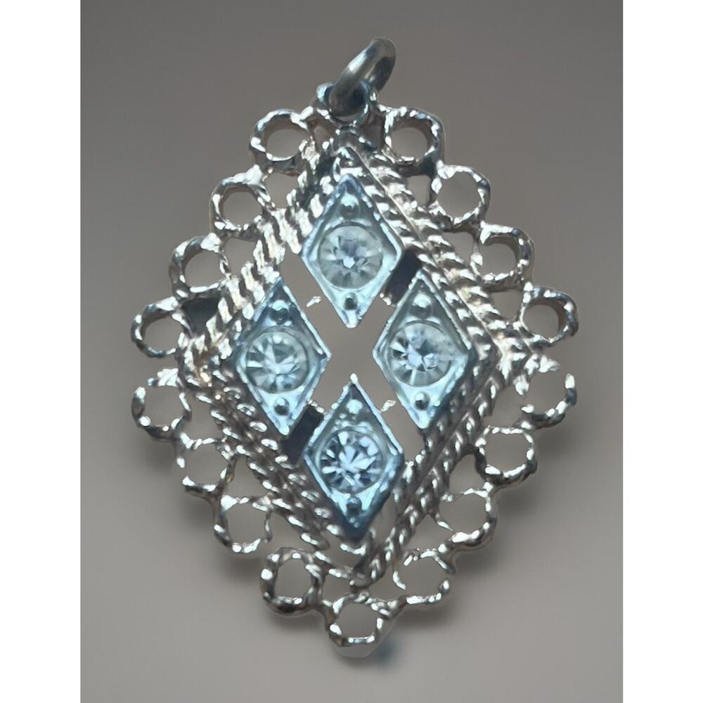 VTG SARAH COVENTRY Gold Tone Diamond CANDLELITE Rhinestone Pendant Jewelry NICE!